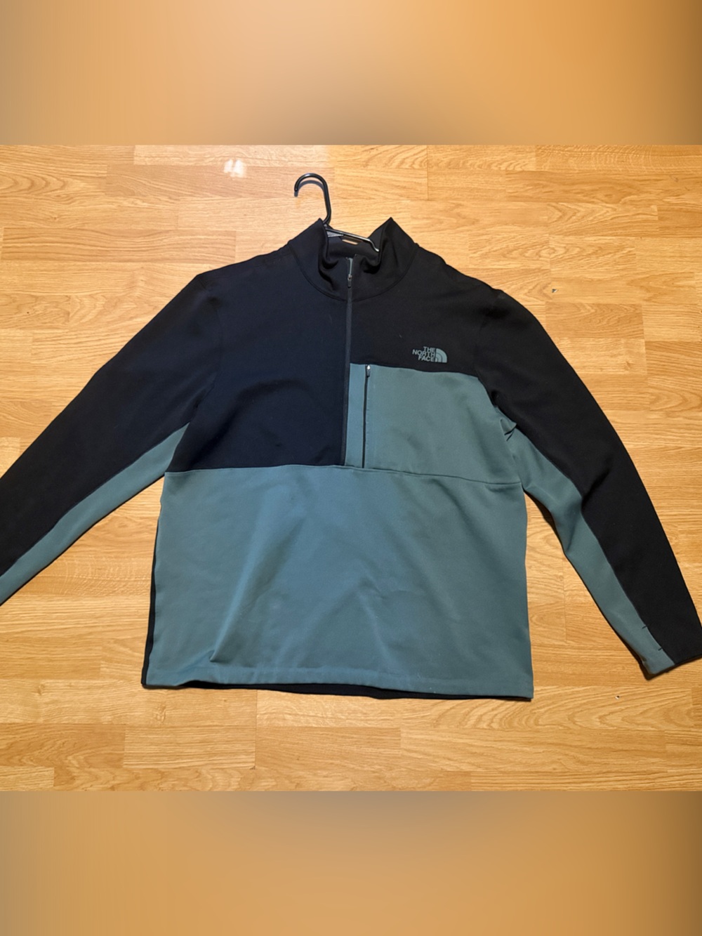 The North Face Men’s Black and Olive Green Half-Zip Sweater